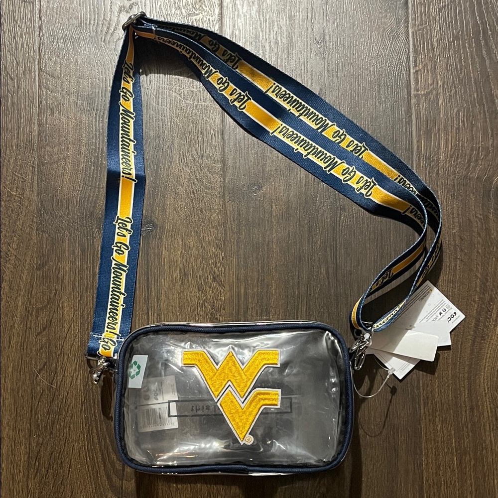 Clear Crossbody Bag with Blue and Yellow Strap